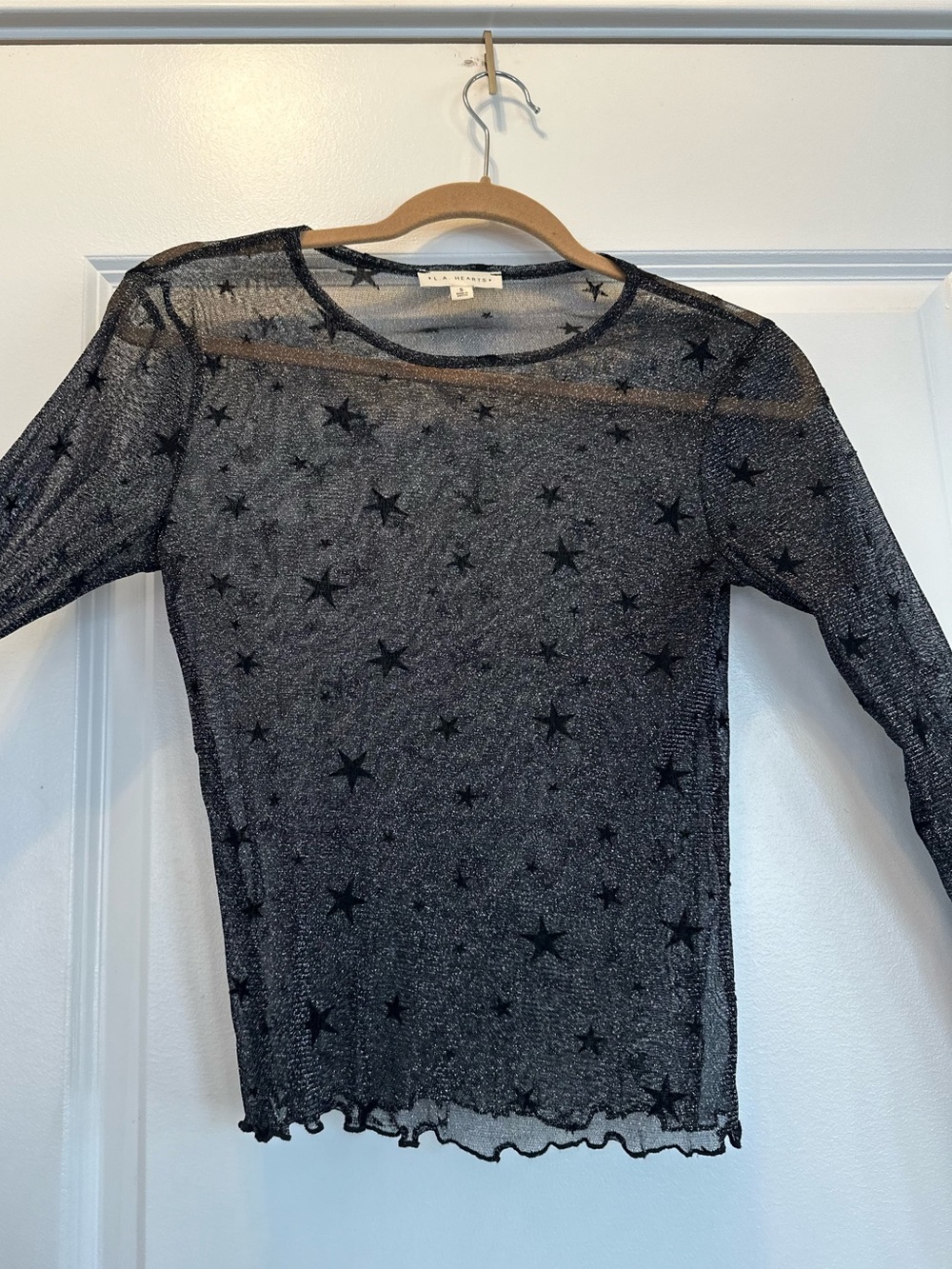 La Hearts Black Star Sheer Mesh Long Sleeve Top